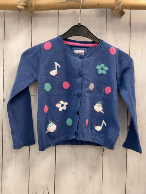 Kanz Strickjacke Gr. 98  blau Punkte Blumen Noten 