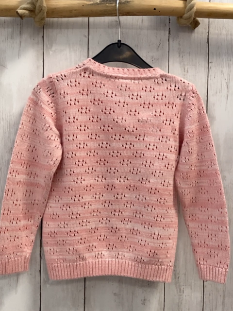  Strickjacke Gr. 110  rosa weiß meliert Lochmuster