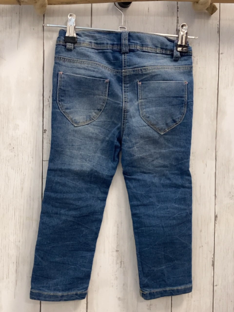  Hose Gr. 92  blau Jeans gestickte Blumen Bund verstellbar