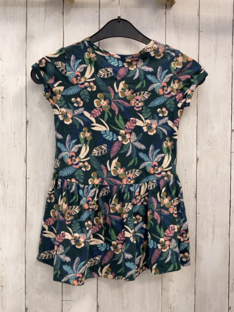 Vertbaudet  Kleid  Gr. 128  dunkelgrün bunte Blumen + Blätter 