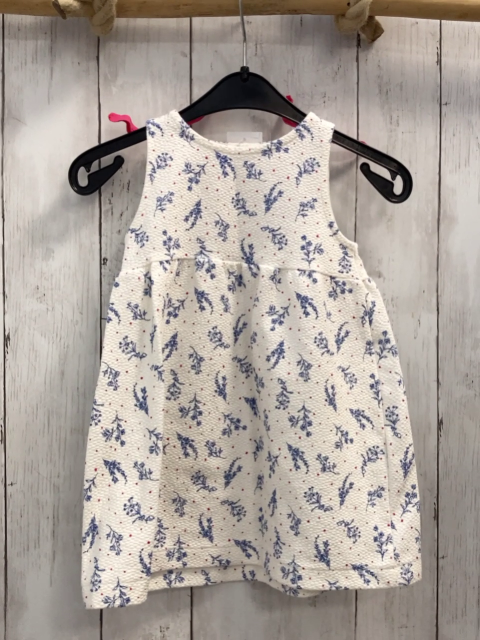 Zara  Kleid  Gr. 92  weiß Struktur blaue Blätter pink Punkte 