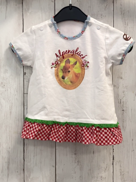 neu Bondi  T-Shirt  Gr. 74  weiß Reh + rot weiß karierter Saum 