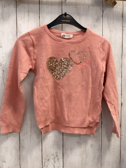 H&M  Pullover  Gr. 116  rosa Wabenmuster Pailettenherzen 