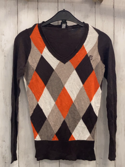 Esprit  Pullover  Gr. 152  braun bige weiß orange Rauten Strick 