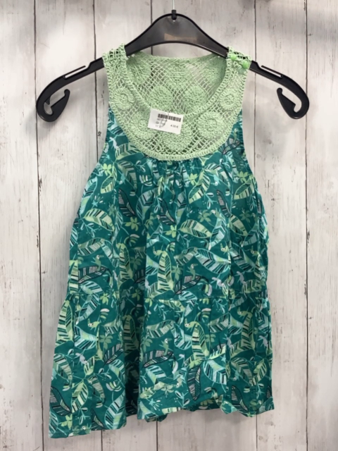   Sommerbluse  Gr. 140  grün bunte Blätter mint Häkeloberteil 