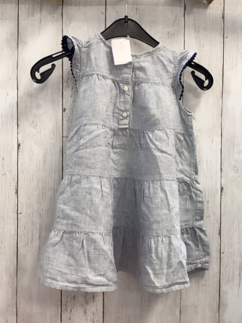 H&M Kleid  Gr. 92  grau hellgraue Streifen blauer Bommelbund 