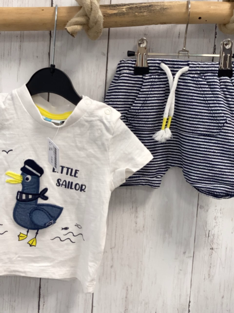 2tlg  T-Shirt + Shorts  Gr. 68  weiß Möwe + blau weiße Streifen