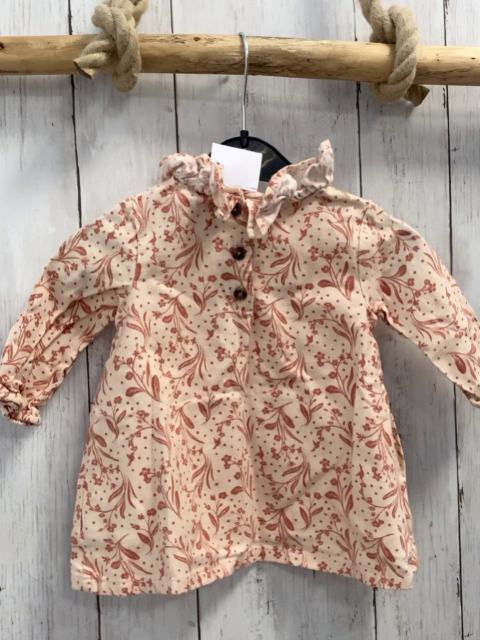 Shabby Chic  Kleid  Gr. 68  creme altrosa Blätter Punkte Rüschenbund 