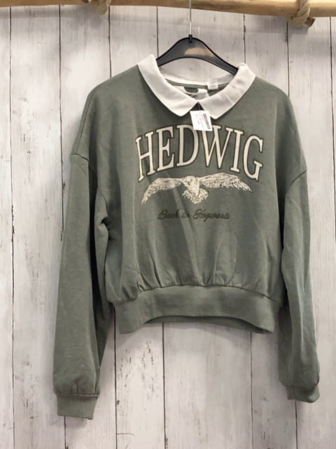 H&M Pullover  Gr. 146/152  kiwi weißer Kragen Hedwig Schrift 