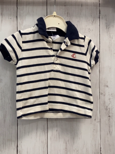 Petit Bateau  Poloshirt Gr. 68  weiß blaue Streifen + blauer Polokragen