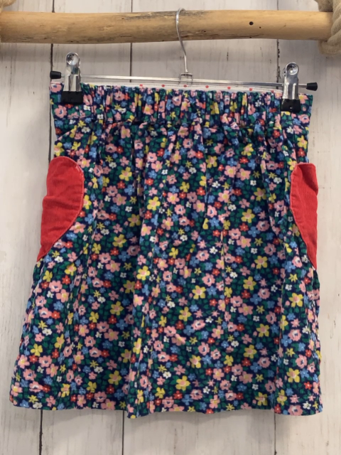 Mini Boden  Rock Gr. 134  blau Kord bunte Blumen rote Herztaschen 