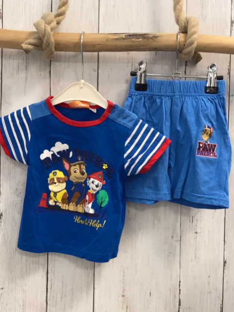 2tlg  T-Shirt + Shorts  Gr. 68  blau hellblau Paw Patrol blau weiß gestreifte Ärmel 