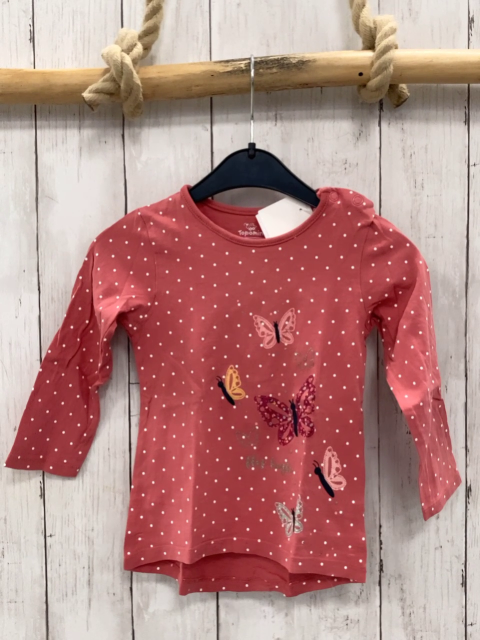   Langarmshirt  Gr. 92  hellrot Schmetterlinge mit Glitzer 