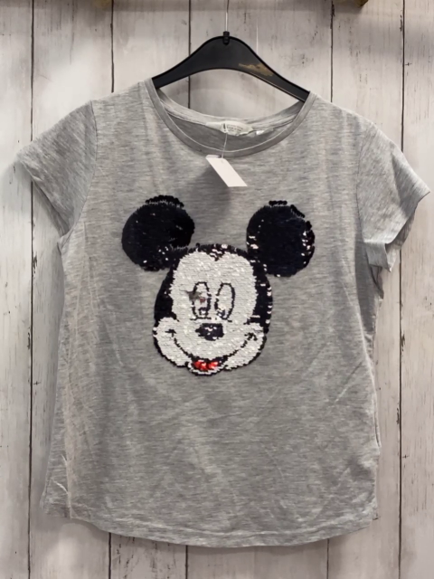 H&M  T-Shirt  Gr. 152  grau Pailetten-Mickey-Mouse Kopf 
