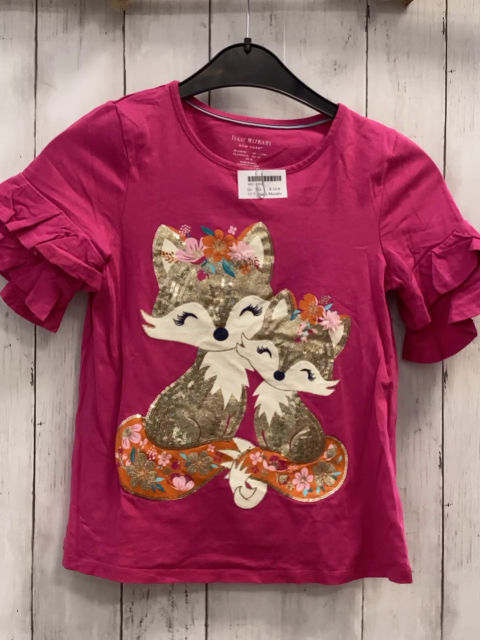 Isaac Mizrahi  T-Shirt  Gr. 152  pink Füchse mit goldenen Pailettne + Gliterzblumen 