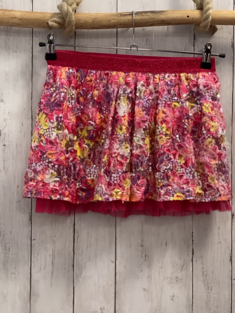 Justice  Rock Gr. 134/140  bunte Blumen mit silber Pailetten roter Glitzerbund 
