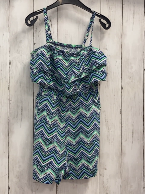 Justice  Playsuit  Gr. 140  blau hellblau hellgrün weiße Zackenstreifen 