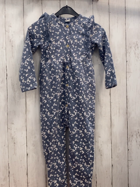 H&M  Overall  Gr. 104  grau weiße Blumen Rüschen 