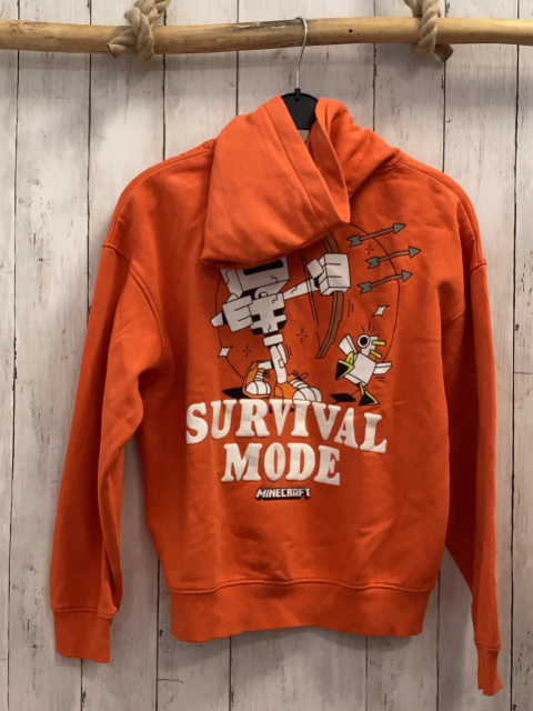 Minecraft  Pullover  Gr. 146/152  orange Kapuze Figur mit Pfeil + Boden Schrift 