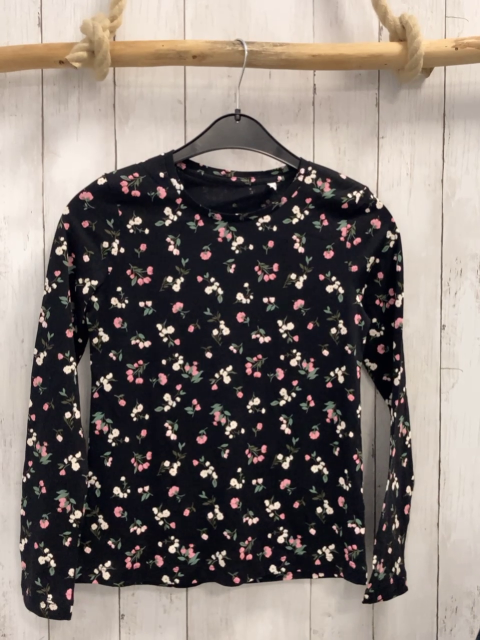   Langarmshirt  Gr. 146/152  schwarz Blumen 