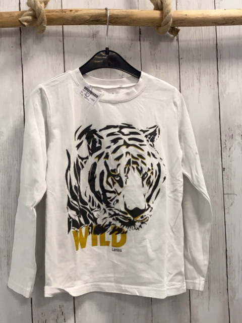 Lamino Langarmshirt Gr. 134  weiß grau ocker Tiger
