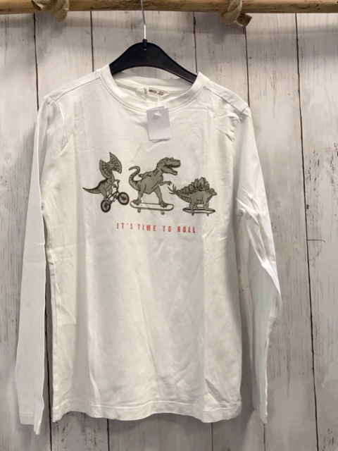 Mango Langarmshirt Gr. 140  weiß Dinos auf Skateboards etc.