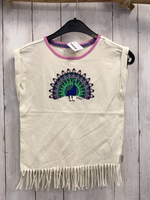 B Nosy T-Shirt  Gr. 134  weiß pink Bund Pfau Fransen