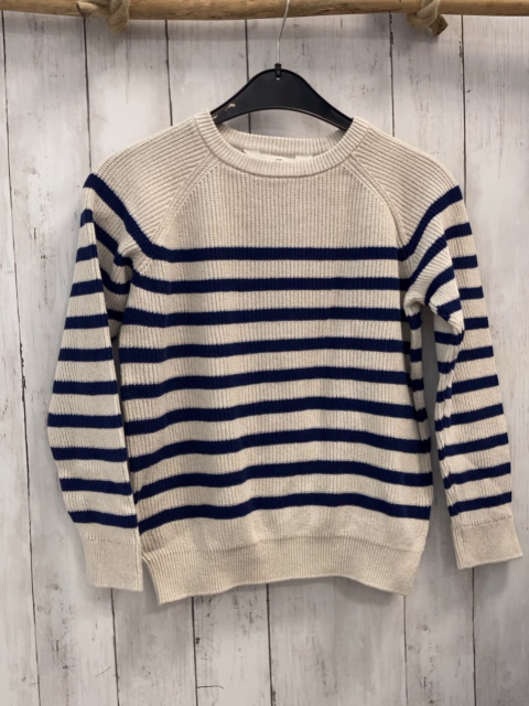 H&M  Pullover  Gr. 134/140  beige blaue Streifen Strick 