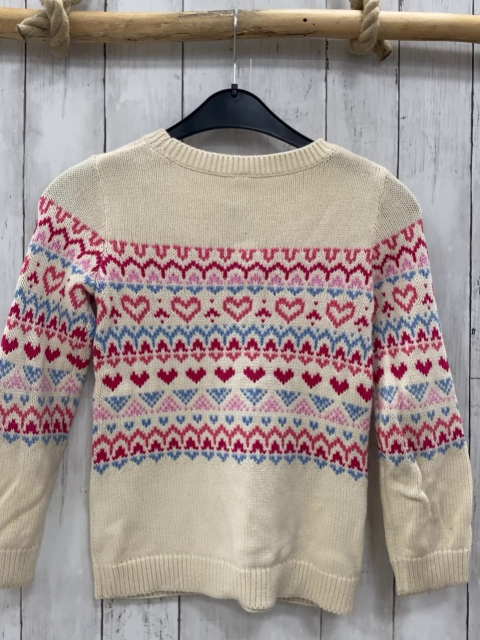   Pullover  Gr. 128  creme + hellblau rot pink Muster Strick