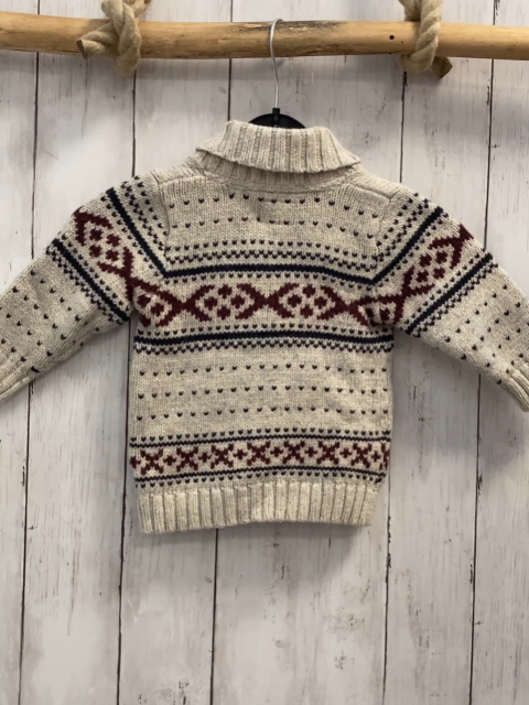 H&M  Pullover  Gr. 74  hellgrau + weinrot dunkelgrünes Muster Strick großer Kragen 