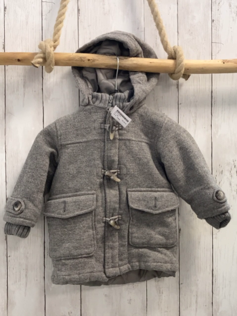 H&M  Wolljacke  Gr. 92  grau 60 % Wolle Kapuze Strickbund 