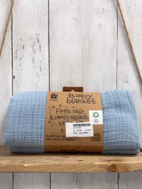 neu Sebra  Babydecke  Gr. 85/85  hellblau  Musselin Bio Baumwolle 