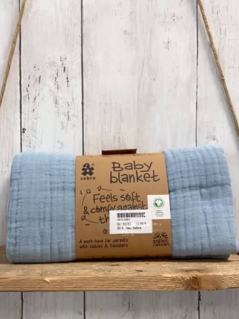 neu Sebra  Babydecke  Gr. 85/85  hellblau  Musselin Bio Baumwolle 