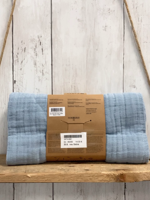 neu Sebra  Babydecke  Gr. 85/85  hellblau  Musselin Bio Baumwolle 
