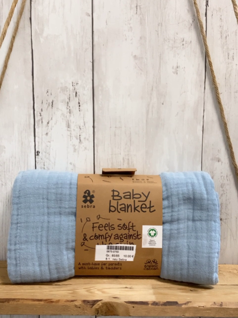 neu Sebra  Babydecke  Gr. 85/85  hellblau  Musselin Bio Baumwolle 