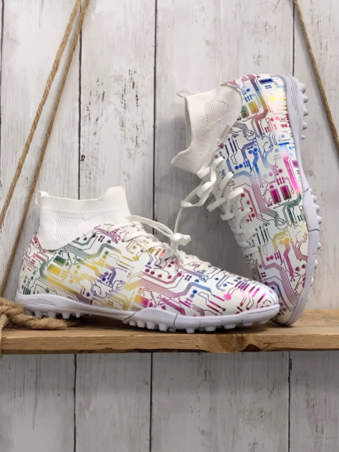  neu  Fußballschuhe  Gr. 43  creme bunter Glitzerdruck creme Strickbund weiße Sohle 