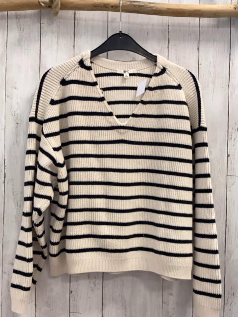 Uniqlo  Pullover  Gr. 146/152  creme schwarze Streifen Strick 