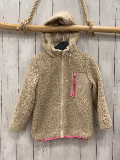   Teddyjacke  Gr. 116  beige Kapuze pink Bund + Reißverschluss 