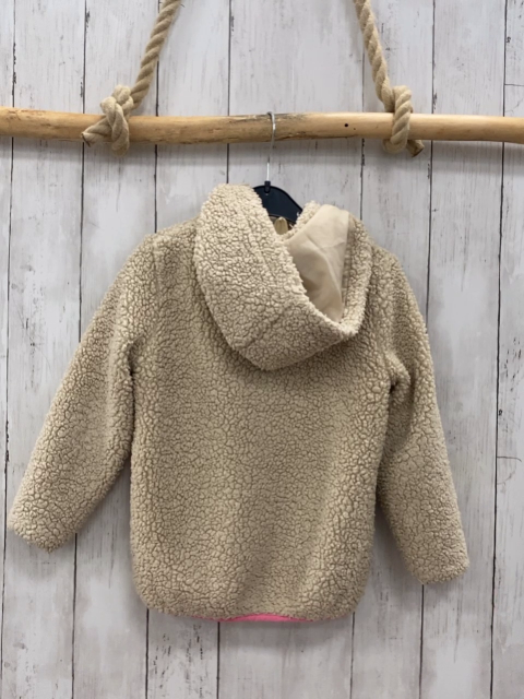   Teddyjacke  Gr. 116  beige Kapuze pink Bund + Reißverschluss 