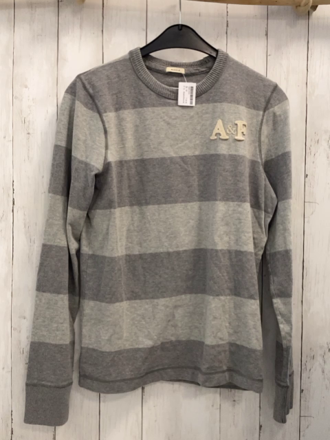Abercrombie  Pullover  Gr. M grau hellgraue Streifen Schrift 