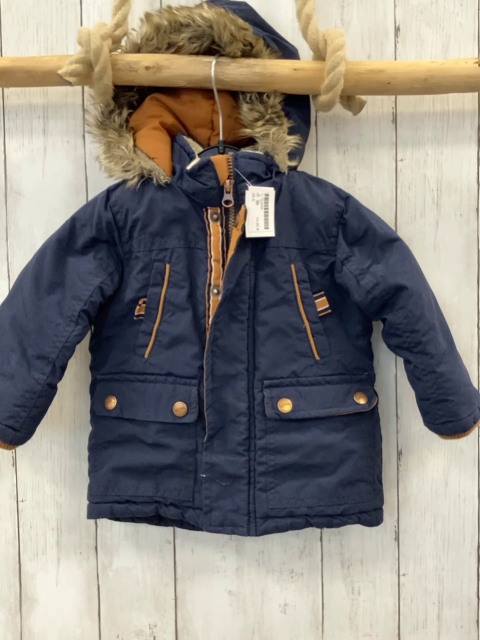  Winterjacke Gr. 86  blau Fellbund an der Kapuze ocker Bund