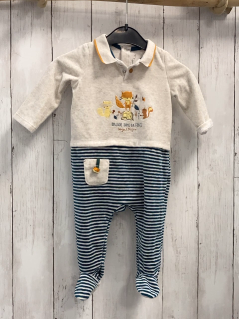 Sergent Major  Schlafanzug  Gr. 68  hellgrau + grün hellgraue Streifen Nicky Waldtiere 