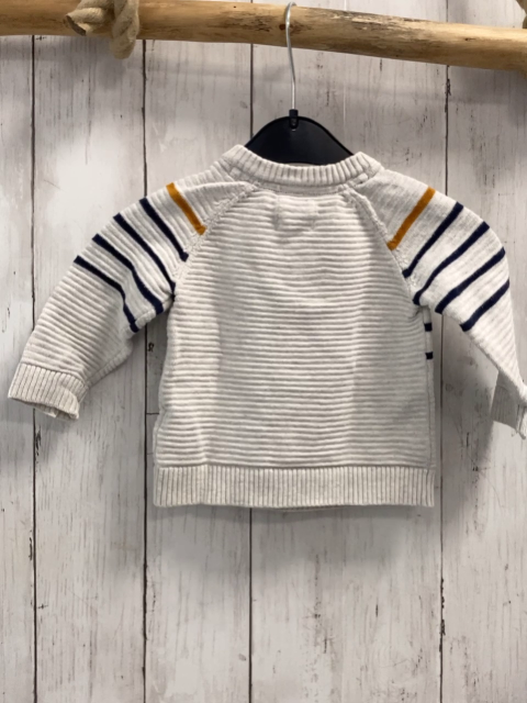 Pullover  Gr. 74  hellbgrau + blau ocker Strefen Rippen