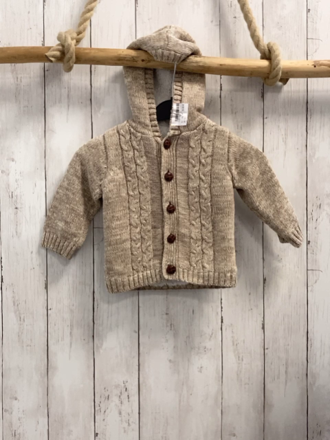   Strickjacke  Gr. 80  beige meliert Kapuze weißes Teddyfutter braune Knöpfe 