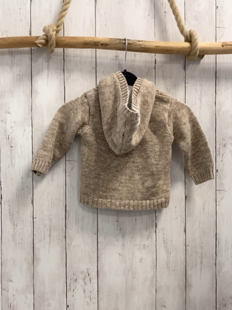   Strickjacke  Gr. 80  beige meliert Kapuze weißes Teddyfutter braune Knöpfe 