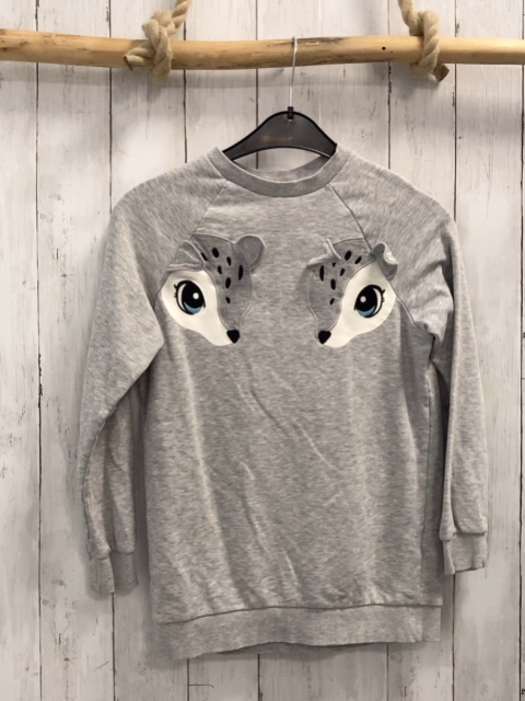 H&M  Long-Pullover  Gr. 140  hellgrau Rehköpfe 