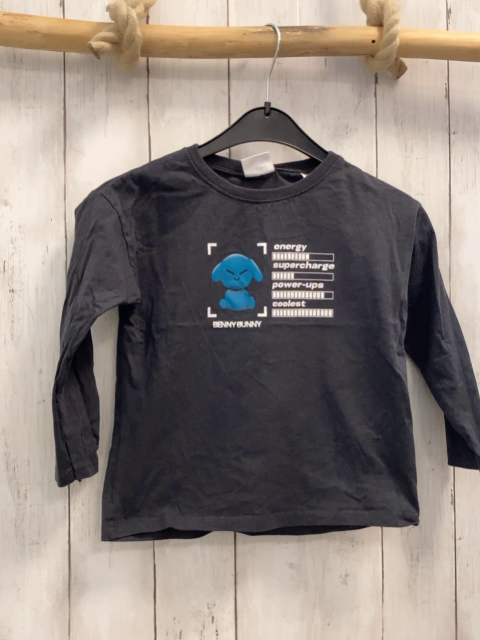 zara Langarmshirt Gr. 110  grau blaues Tier weiße Schrift Rückseite bedruckt
