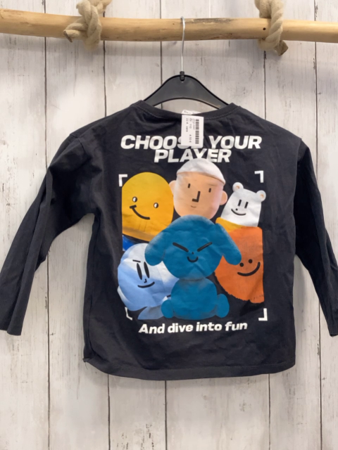 zara Langarmshirt Gr. 110  grau blaues Tier weiße Schrift Rückseite bedruckt