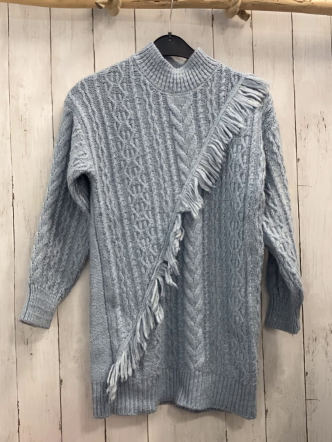 Zara  Longpullover  Gr. 152  hellblau Strick Zöpfe Fransen 