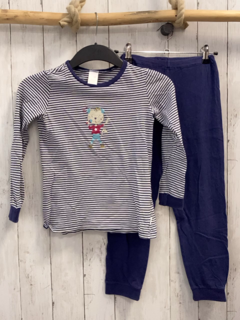 2tlg Schiesser  Schlafanzug  Gr. 128  blau weiße Streifen Bär + blau 